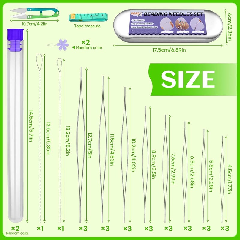 UOOU 32 Pcs Beading Needles Set, 8 Sizes Big Eye Seed Bead Needles,Twist Beading Needles, Jewelry Making Supplies Beading Needle for Jewelry Making - Image 2